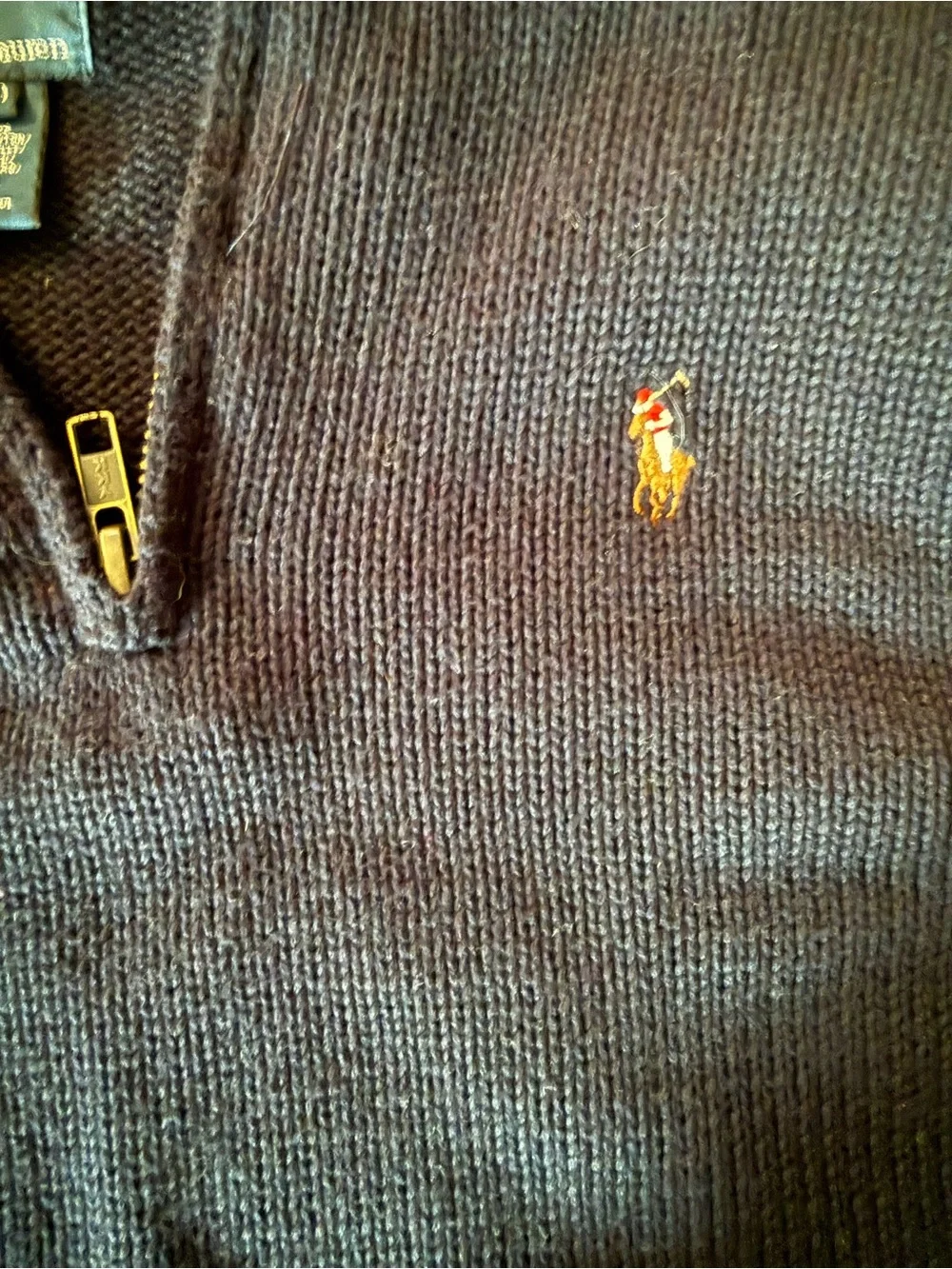 Ralph Lauren Navy Zip-Neck Cotton Sweater with Pony Logo